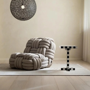 北欧创意绳结布艺沙发网红设计师现代极简休闲椅懒人沙发单人躺椅