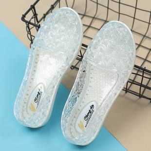 女上班工作护士鞋 软底透气不累脚时尚 塑料妈妈鞋 水晶透明凉鞋 夏季