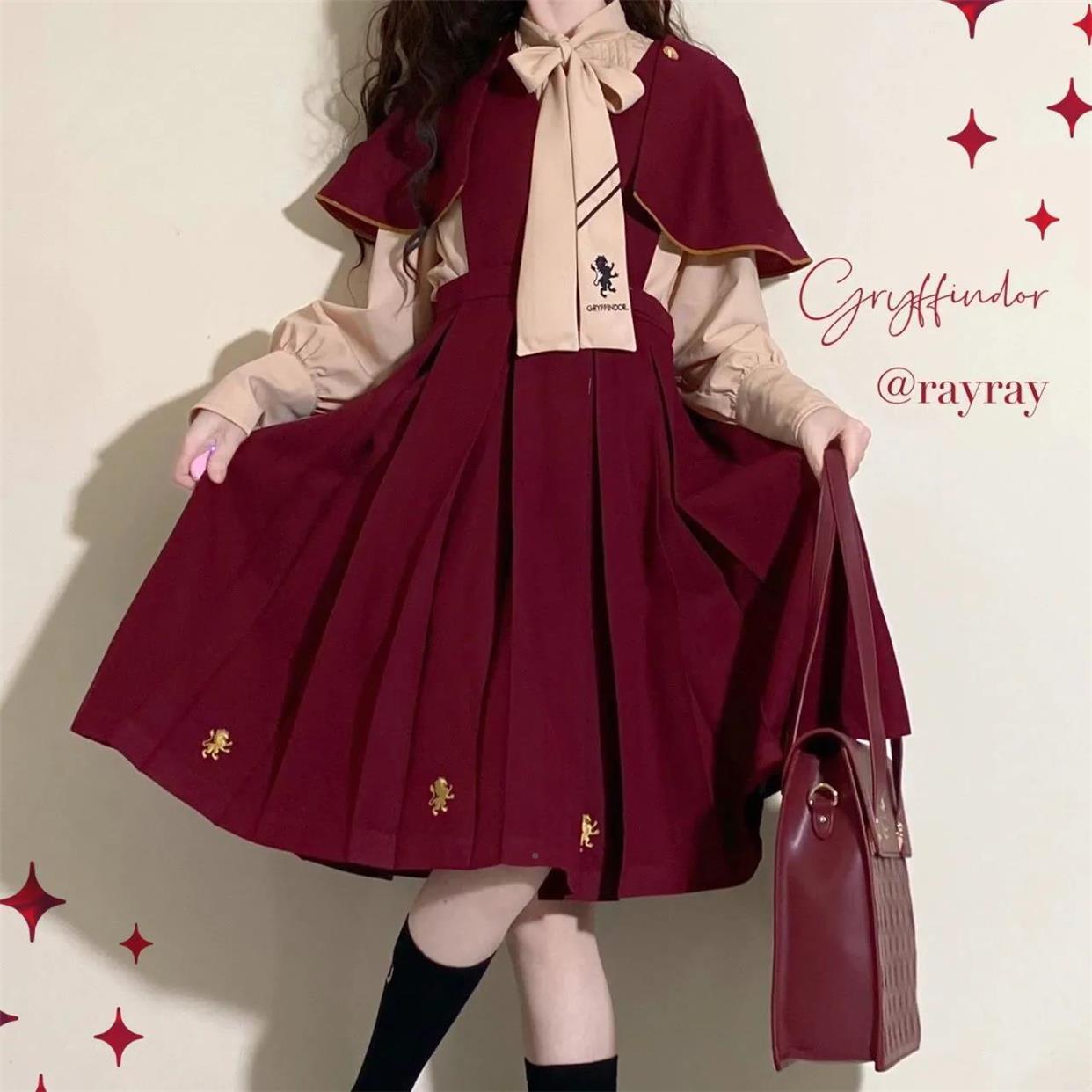 女jk制服斗篷战袍搭配一整套显瘦学院风红色甜美穿搭日系 新年套装
