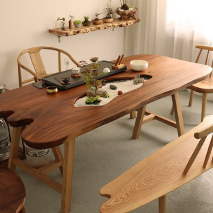 南美胡桃木实木大板茶桌茶台大板桌原木自然边餐桌办公桌整木 新款