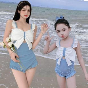 温泉吊带保守显瘦 亲子母女连体泳衣女童公主可爱度假海边泳装 夏季