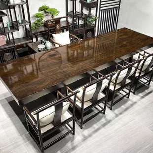 书桌办公桌会议桌奥坎茶桌原木整 高档黑檀实木大板茶桌茶台新中式