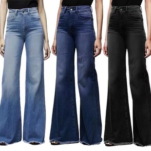 Wide Plus Leg Size Denim High Jeans pants For Waist Women
