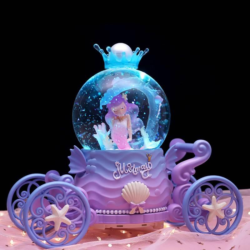 美人鱼公主城堡水晶球音乐盒旋转南瓜马车八音盒儿童女生生日礼物