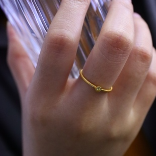 18k金布契拉提黄钻戒指指环镶嵌珠宝真金真钻拉丝