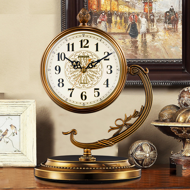 座钟家用台式 座钟摆件时尚 钟表摆钟复古高档台式 桌面时钟客厅欧式