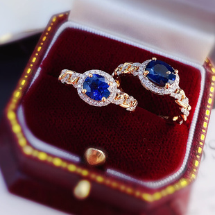 宝创集1.14克拉斯里兰卡天然皇家蓝宝石戒指18K金镶钻间金欧美风