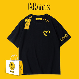 bkmk旗舰店官网短袖 t恤男女款 运动爱心上衣印花字母情侣高街 夏季