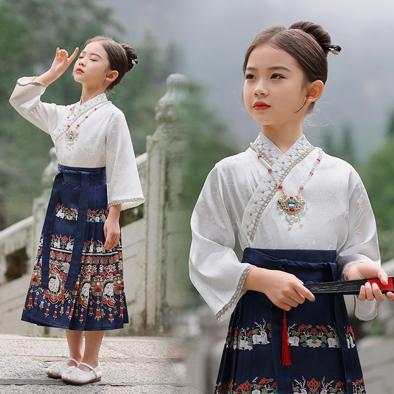 女童马面裙中国风明制唐装 套装 古风儿童汉服夏天薄款 演出服夏季