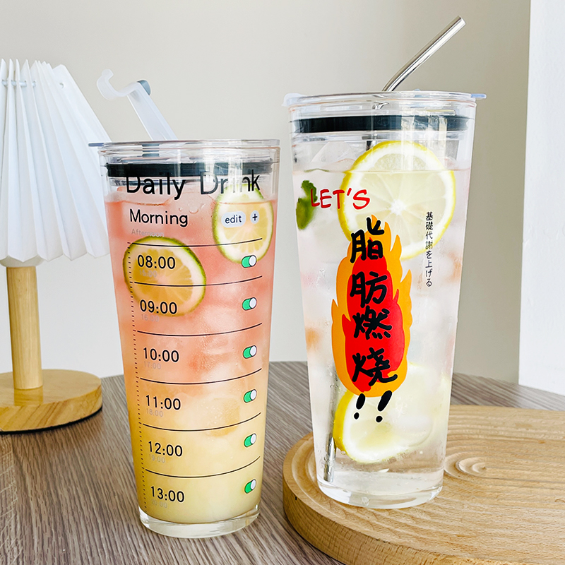 咖啡奶茶1000ml透明高级感喝水杯子 超大容量耐热玻璃吸管杯冰美式