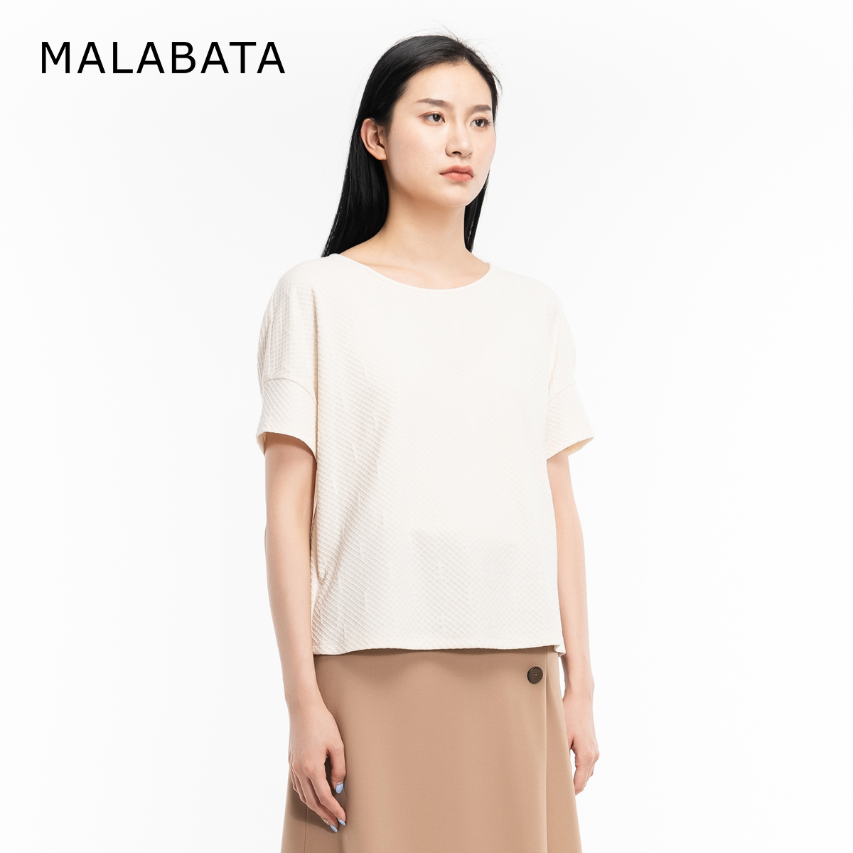 百搭短袖 2023年夏季 薄款 简约纯色圆领插肩袖 MALABATAT恤女时尚