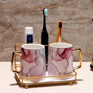 牙刷置物架情侣北欧创意时尚 花样陶瓷漱口杯刷牙杯子卫浴两口之家