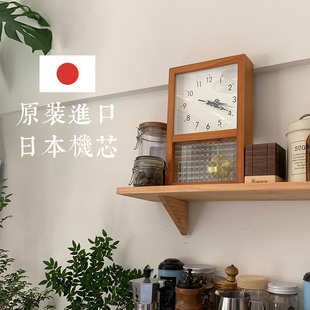 新款 原木法式 复古钟表客厅挂墙时钟长方形摆钟实木 奶油风挂钟日式