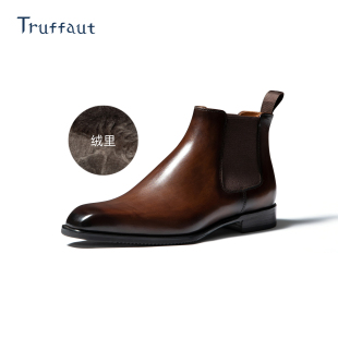 新Truffaut皮鞋 男士 高帮皮靴英伦风短靴加 切尔西靴男真皮商务正装