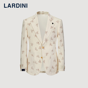 商务休闲西薄外套 lardini意大利进口棉麻趣味印花单西服男四季