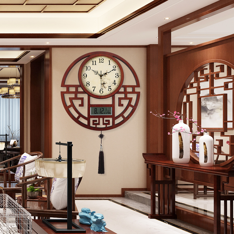 钟表挂钟客厅高档家用静音钟表挂墙时钟玄关餐厅艺术石英钟 新中式