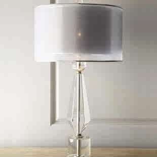 复古北欧浅灰色灯具 创意卧室床头柜台灯现代简约美式 水晶台灯个性