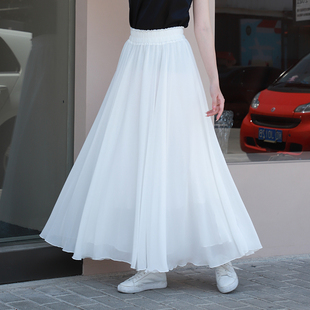 雪纺裙子白色半身裙女夏季 2024新款 白裙小个子半裙长裙 下半身长款