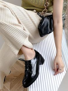 粗高跟牛津鞋 黑色小皮鞋 日本新款 秋冬季 女英伦风复古系带单鞋