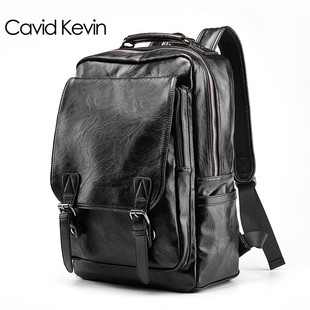 Cavid Kevin欧美时尚 双肩包牛皮休闲电脑包学生商务真皮背包 男士