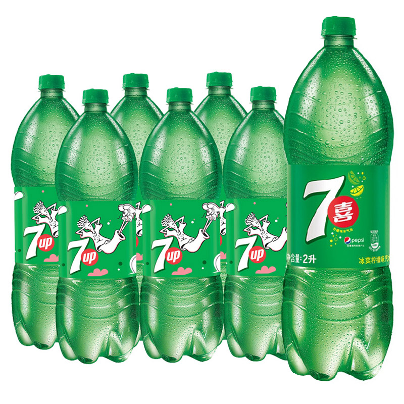 整箱碳酸饮料7喜年货饮品 6瓶大瓶装 百事可乐七喜柠檬味汽水2升
