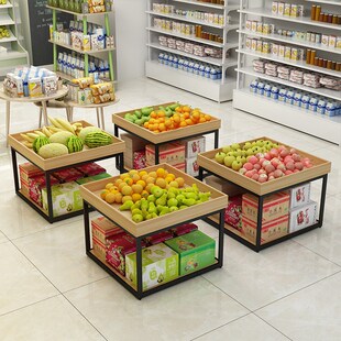 水果店货架展示架中岛促销 台超市精品货架便利店展示柜陈列架双层
