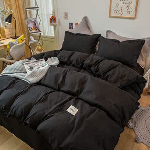 拾最家纺纯色床上四件套磨毛被套床单简约被套1.8米双人床上用品