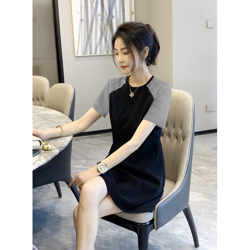 黑色拼接连衣裙女休闲显瘦韩版 小个子直筒短裙夏季 欧洲站 2024新款
