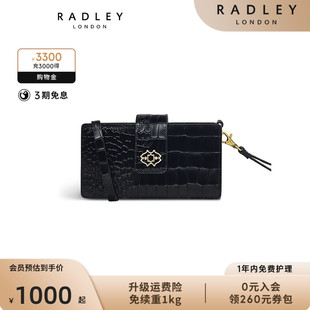 23SS 钱包女礼物正品 Radley英国奢品黑色亮面牛皮斜挎包手拿包长款