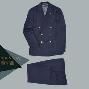 款 时尚 西服套装 ZBTO藏青色海军蓝制服修身 羊毛男士 商务双排扣西装