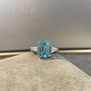 指环不掉色珠宝饰品 新款 培育高碳钻海蓝宝s925纯银戒指女轻奢时尚