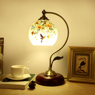 复古实木中式 台灯欧式 浪漫古典调光灯 简约客厅书房卧室床头灯美式