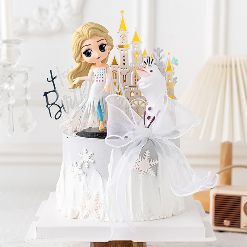 饰品冰雪女王摆件爱莎公主手办雪宝城堡生日插牌 女孩女生蛋糕装