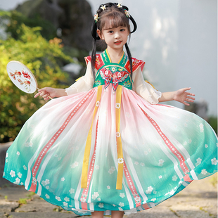 日常公主连衣裙演出服中国风 刺绣齐胸超仙长款 女童汉服小女孩古装