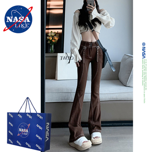 高腰女装 NASA 高级感修身 美式 显瘦喇叭裤 复古双扣设计阔腿拖地裤
