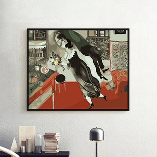 饰画 数字油画卧室抽象艺术装 马克夏加尔世界名画生日手绘填色diy