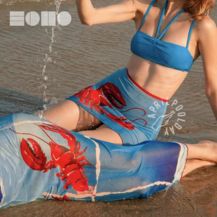 Echo 印花龙虾网纱半裙 APRLPOOLDAY 沙滩度假吊带长裙 泰国原创