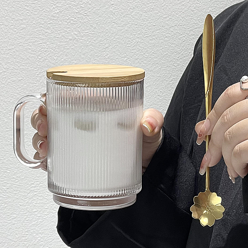 咖啡杯拿铁杯牛奶杯 小众ins风复古浮雕简约玻璃带把马克杯冰美式