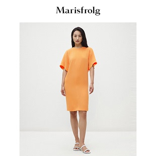 新款 T恤裙 橙色简约圆领短袖 新能量色彩 长款 玛丝菲尔2024春季