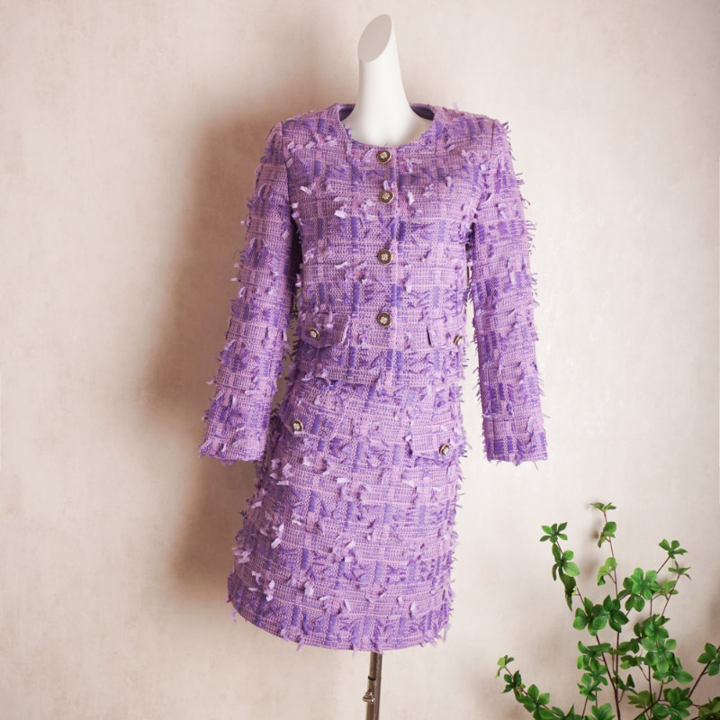 流苏半裙套裙 两件套小洋装 今年流行别致独特裙子温柔紫色香风套装
