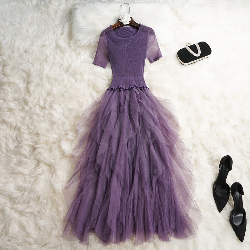 连衣裙紫色沙滩裙 网纱礼服裙子很仙 香芋小高级感独特别致法式
