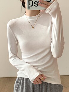 韩国西装 女秋冬修身 白色t恤半高领打底衫 小立领磨毛加厚 内搭长袖