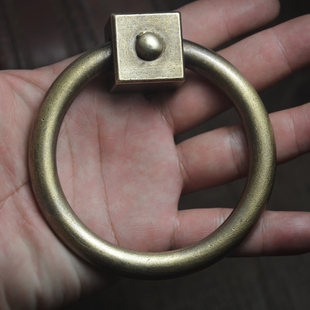 纯铜大拉环简约拉手复古大门单孔铁门木门把手 古铜色铜环明装 中式